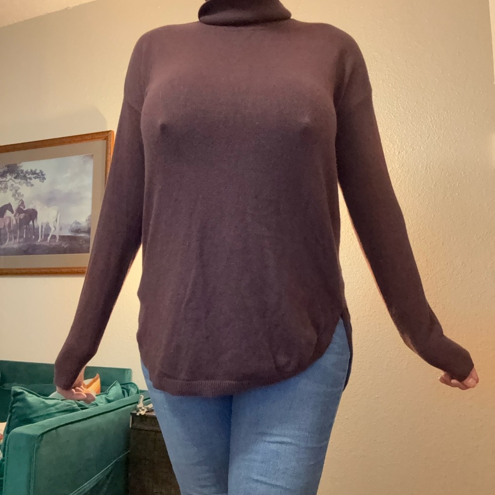 Treasure & Bond Dark Brown Cashmere blend Turtleneck minimalist rich Sweater Med